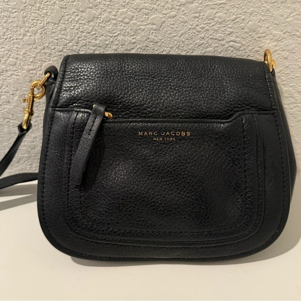 Marc Jacobs Empire City Crossbody Saddle Bag Black Pebbled Leather